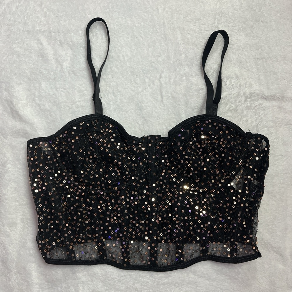 Black Sequin Crop Top